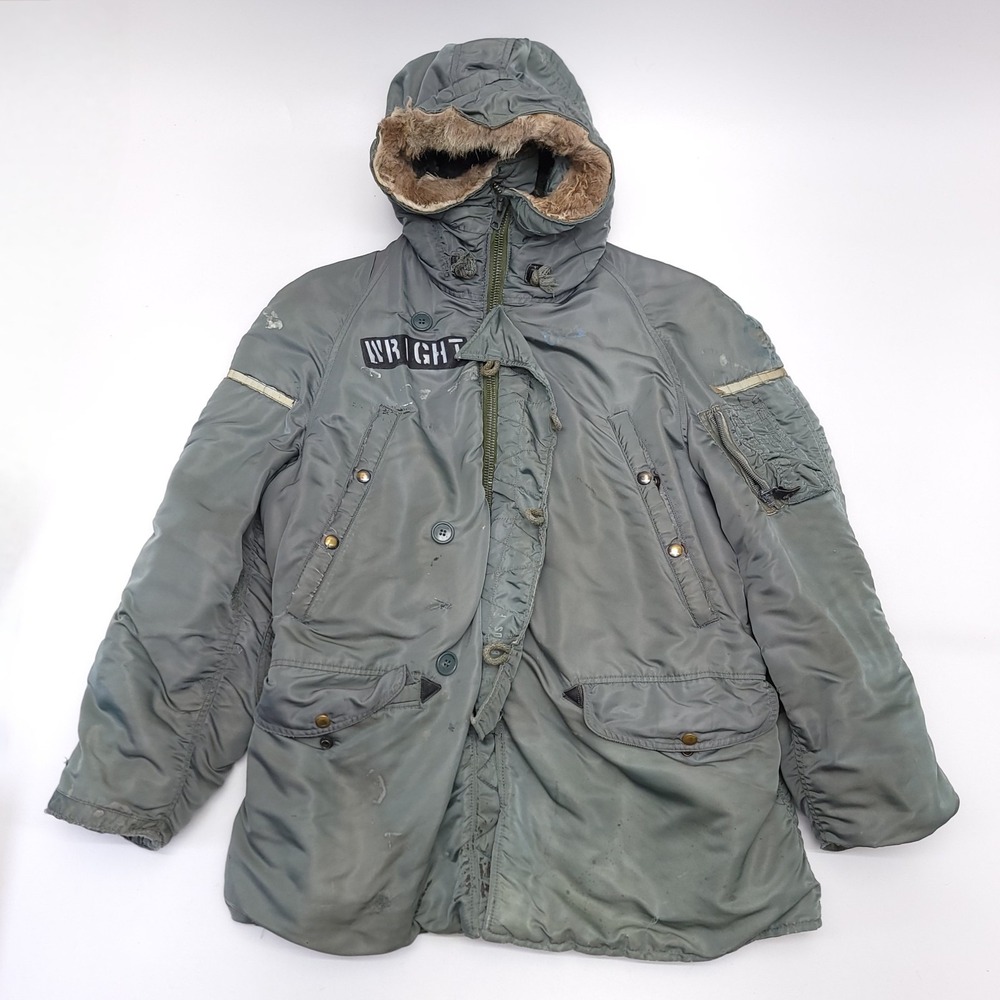Vintage USAF N-3B Snorkel Parka Flight Jacket Sage Green Distressed Men L